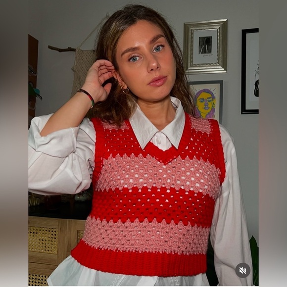 Vintage Handmade Granny Crochet Knit Button Corset Style Bustier Tank Top Vest - Picture 7 of 10